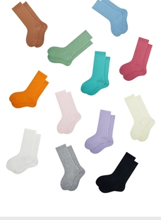 JoannaLonng 女童儿童精梳棉无骨手缝坑条宝宝马卡龙糖果色中筒袜