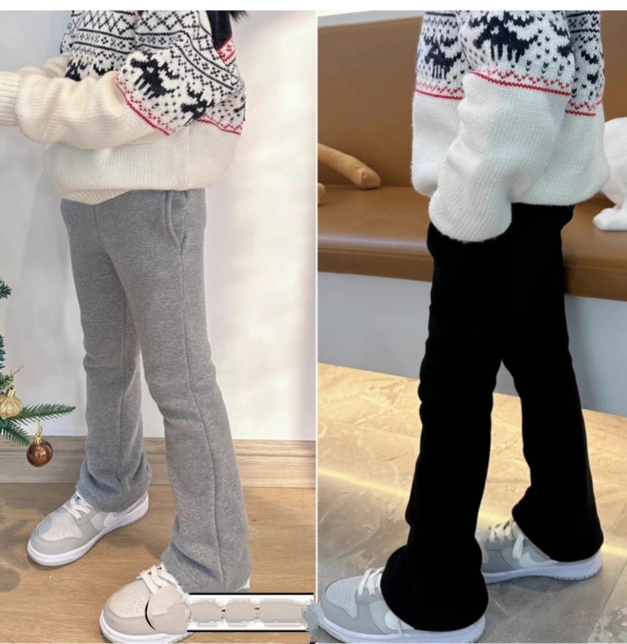 秋冬新品 女童时髦修身气质百搭黑色灰色加绒打底裤紧身裙喇叭裤