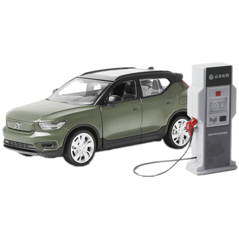 沃尔沃XC40车模新能源电动车汽车模型仿真合金玩具车送充电桩套装