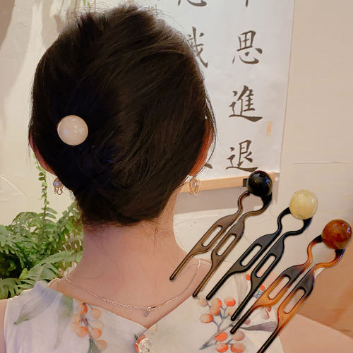 咖色圆珠玳瑁色小鱼发簪