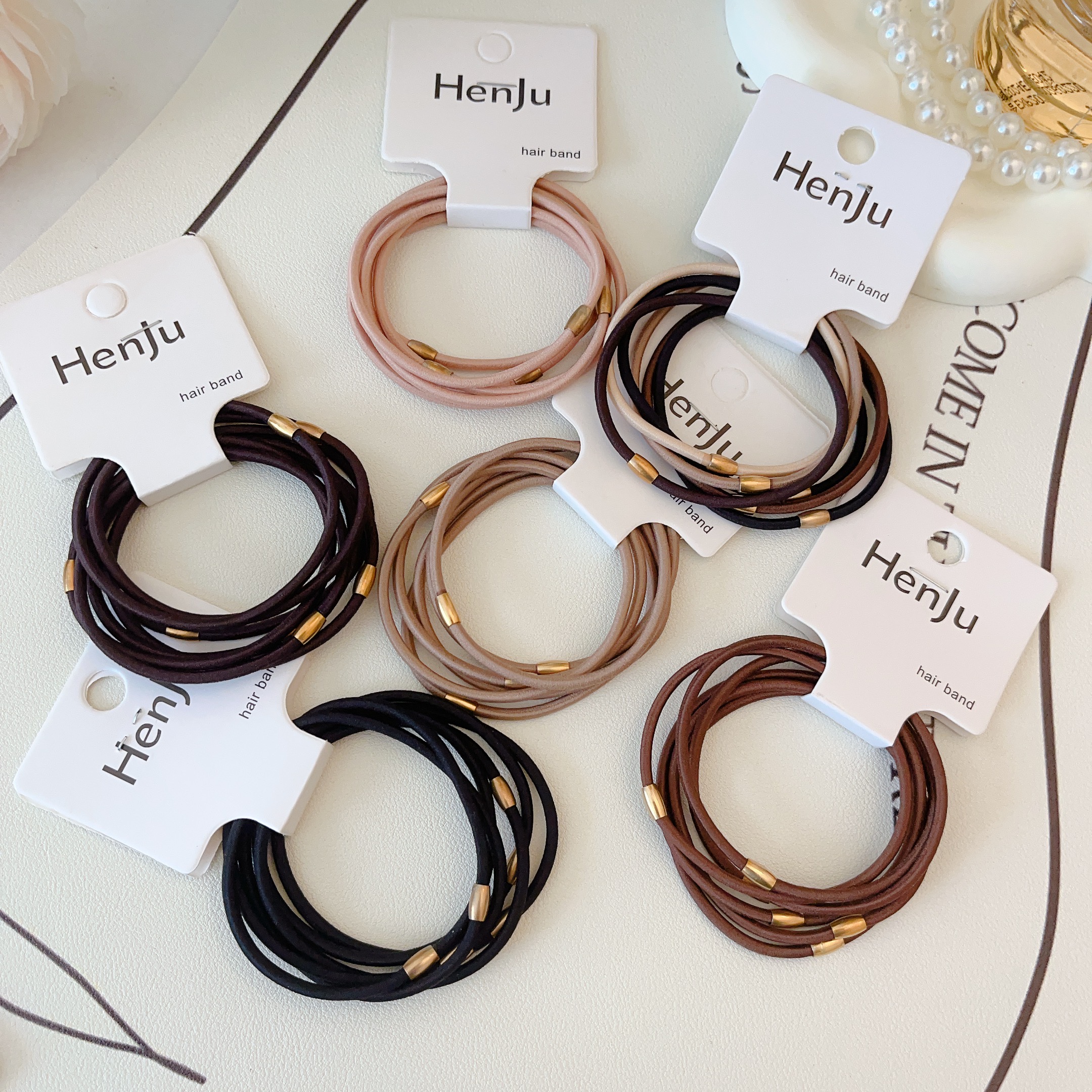 6根装古铜色椭圆小金珠皮筋