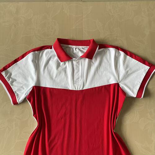 夏季红白拼色短袖翻领校服POLO衫