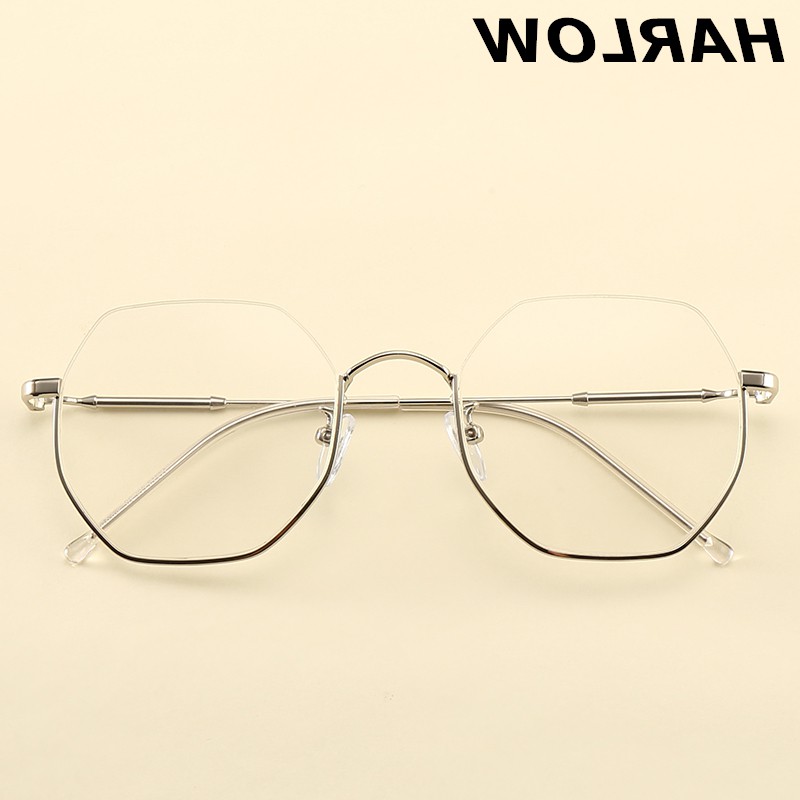 下半框眼镜男女潮近视复古银色眼镜框男女不规则网红款金属