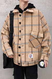 格子加厚呢料夹克秋冬季大码宽松日系呢大衣男棉衣外套 J916  P90图片