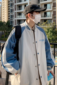 棒球服外套男ins港风潮牌宽松撞色夹克韩版潮流上衣 J8011 P85图片