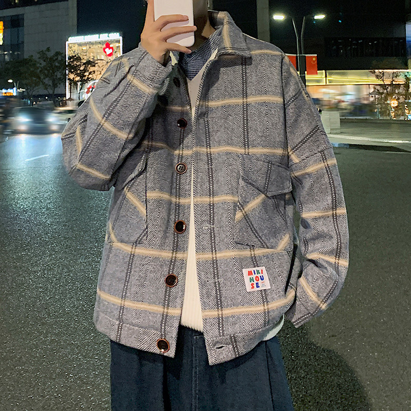 港风毛呢大衣男风衣2025春款学生宽松ins呢子外套j916P90，男装风衣，电商A157