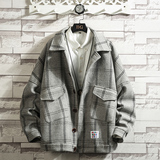 港风韩版格子毛呢外套男秋冬季潮流呢子大衣夹克J916P90，男装夹克，电商A157-1