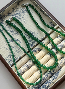 天然绿色玉髓玛瑙串珠项链配饰女新中式国风长款翡翠碧玉色锁骨链