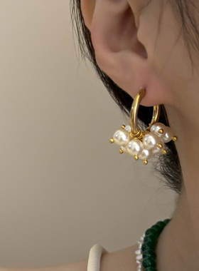 法式葡萄串气质珍珠流苏耳环女2024新款轻奢高级感耳饰耳夹无耳洞