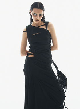 BORON ATOMS(BA) 24SS 镂空褶皱可调节对扣肩部拼色无袖背心