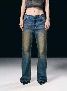 BORON ATOMS 23SS泥染水洗做旧微喇牛仔裤简约垂感长裤