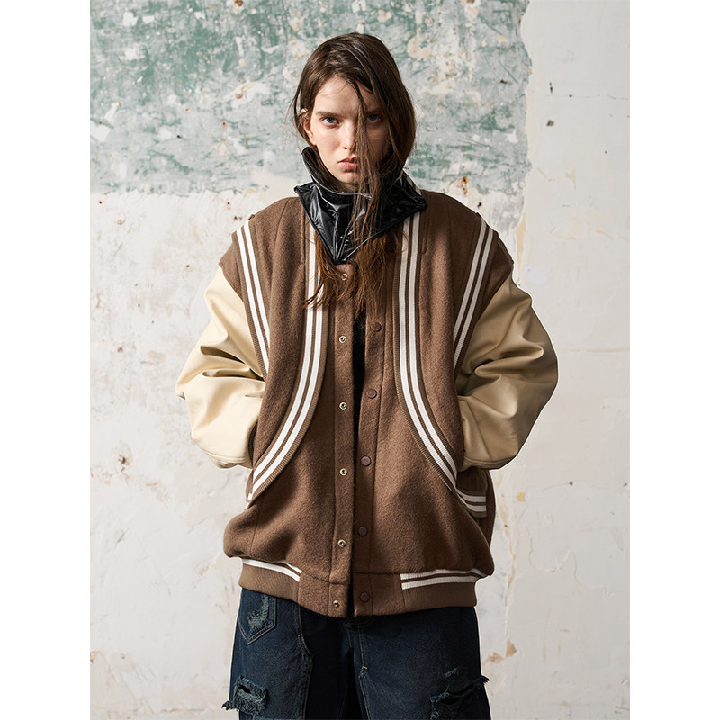 BORON ATOMS 螺纹错位拼接毛巾绣棒球服夹克