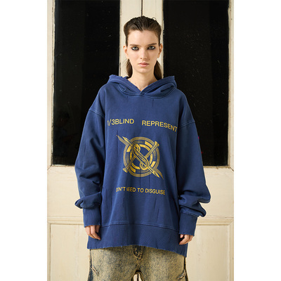 BORON ATOMS 23SS做旧破坏时尚印花设计套头宽松卫衣