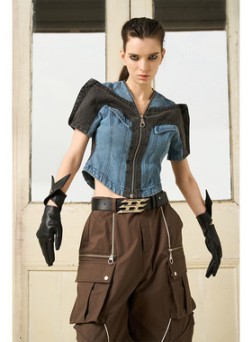 BORON ATOMS 23SS 紧身短款环绕拉链牛仔短袖