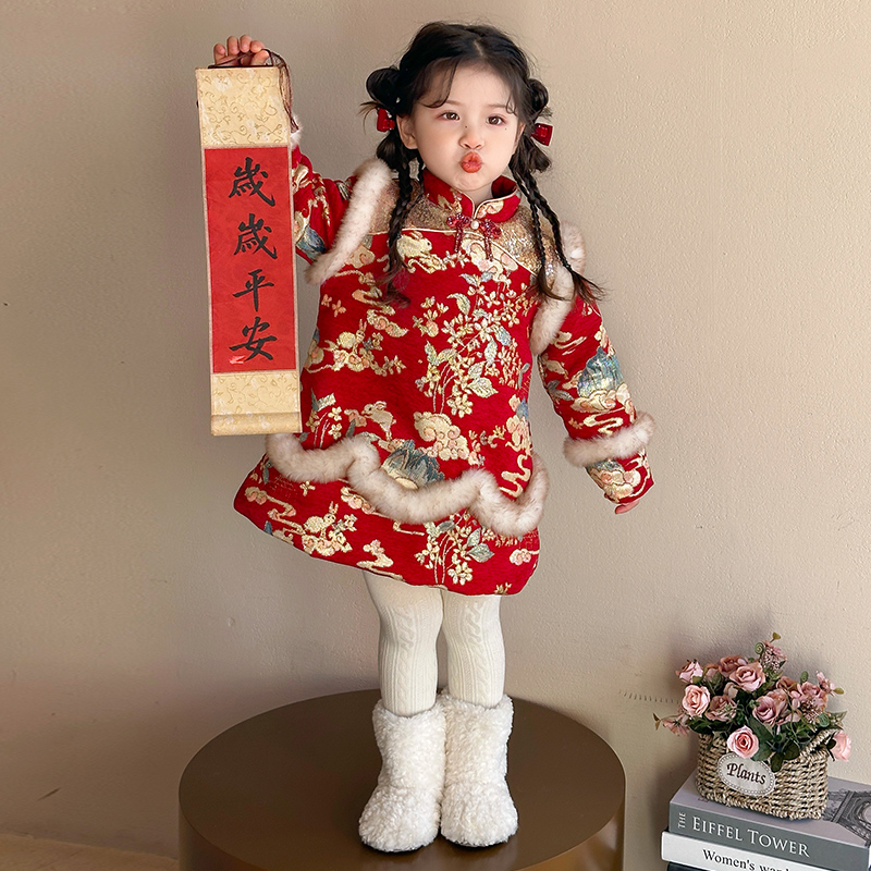 AGLFLIN汉服女童拜年服冬装旗袍