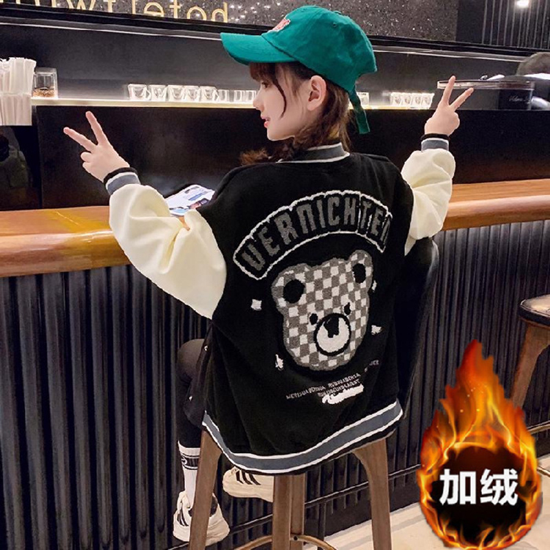 女童秋冬韩版休闲加绒棒球服外套