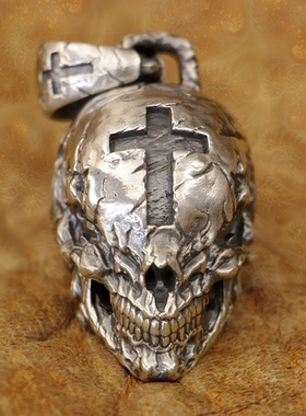 男士925银十字架骷髅头吊坠