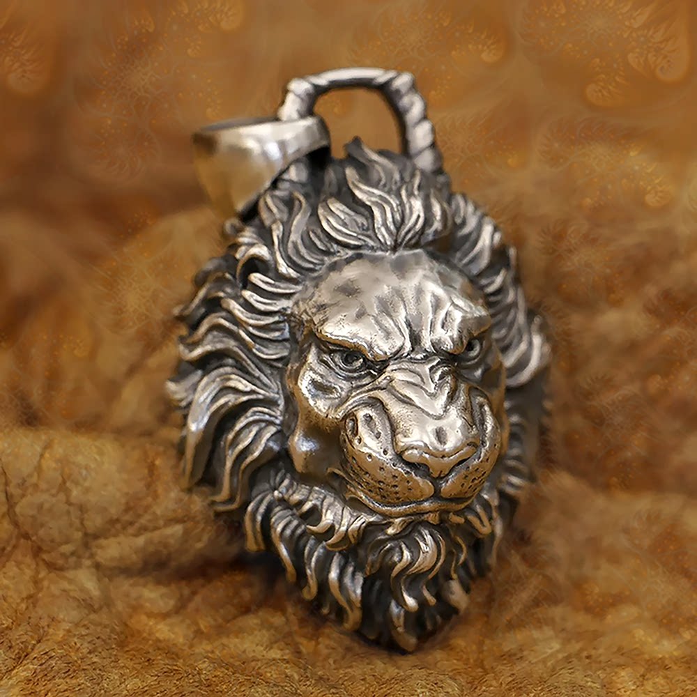 s925银精致狮子王纯银吊坠男士个性配饰朋克复古森林之王星座挂件