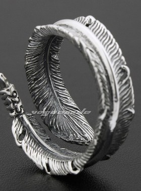 饰品复古男士纯银羽毛戒指