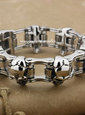 时尚男款316L不锈钢手链 朋克风潮骑士个性霸气骷髅钛钢手链环男