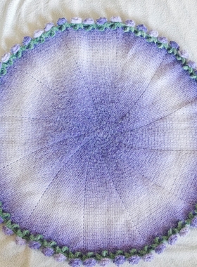 纯手工钩织渐变紫色粉色玫瑰花束毯子成品diy钩织毛线毯子