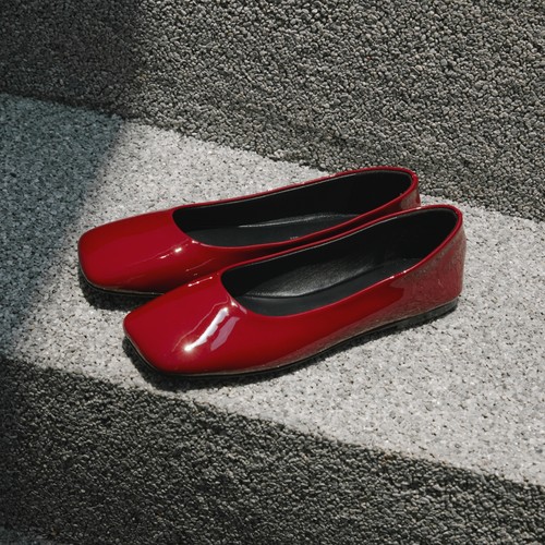 法式红色单鞋女方头玛丽珍芭蕾鞋