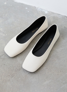 PrettyRiver简约白色单鞋女时尚简约软羊皮平底鞋法式休闲通勤鞋