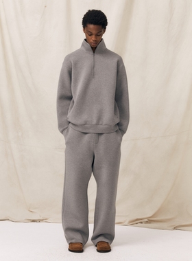 PrettyRiver肌理感空气层卫裤男灰色廓形宽松运动垂感休闲长裤