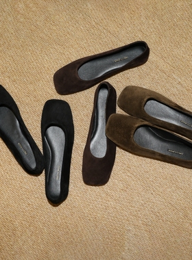 PrettyRiver法式牛反绒面玛丽珍鞋芭蕾单鞋女复古麂皮浅口平底鞋