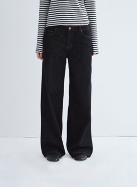 PrettyRiver中低腰丹宁原色复古直筒微喇显瘦不褪色阔腿牛仔裤女