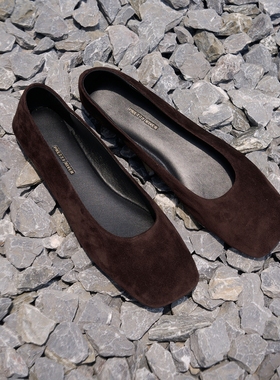PrettyRiver美拉德玛丽珍绒面芭蕾单鞋女复古麂皮红棕色平底鞋女