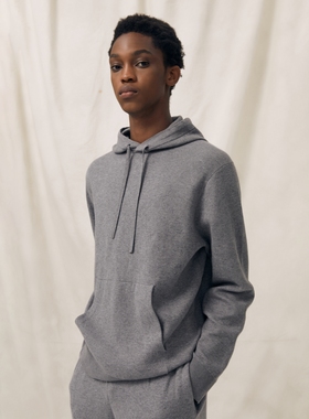 PrettyRiver羊毛混纺连帽卫衣灰色男款套头长袖上衣重羊绒