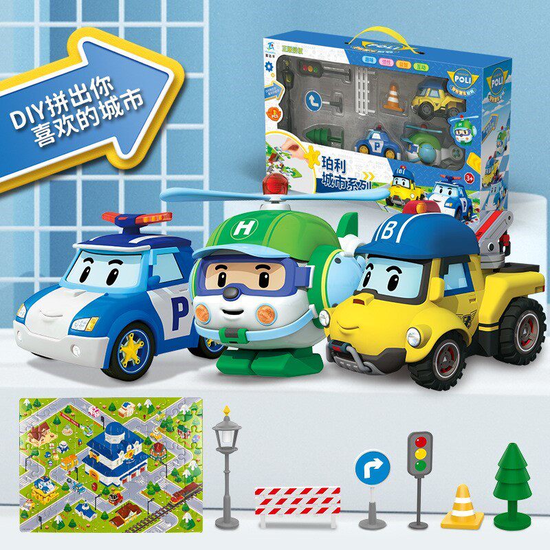 波利警长超级新珀利警长男孩套装波力伯力警车玻璃变形警车玩具