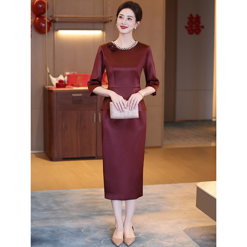 婚礼妈妈婚宴礼服高贵结婚喜婆婆装平时可穿连衣裙修身2026夏新款
