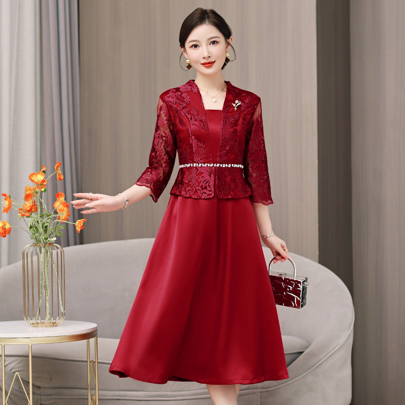喜婆婆婚宴礼服2026夏装新款丈母娘结婚喜妈妈装敬酒连衣裙中长款