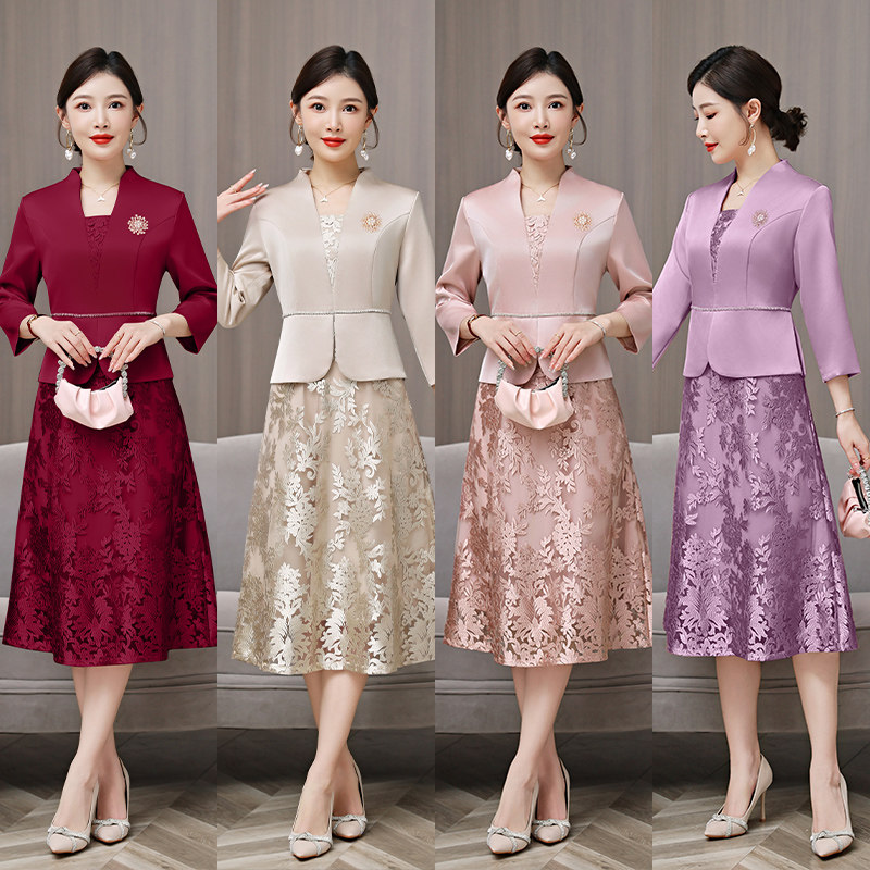 2026高贵婚礼妈妈婚宴礼服春秋新款时尚喜婆婆装敬酒连衣裙修身女