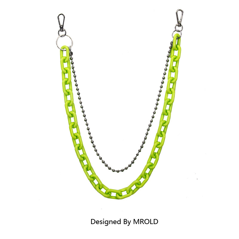 欧美街头复古百搭链条配饰ins个性潮流嘻哈荧光树脂裤链挂件