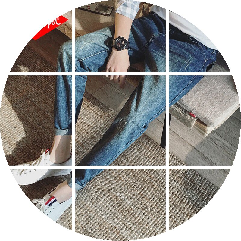 LeeCooper 牛仔裤男夏季青年韩版破洞九分潮流休闲修身弹力小脚裤|msdalam kategori sukan/pakaian kasual, sweatpants, jeans sukan - dari Buy2taobao.com untuk memberikan perkhidmatan ejen Taobao profesional membeli