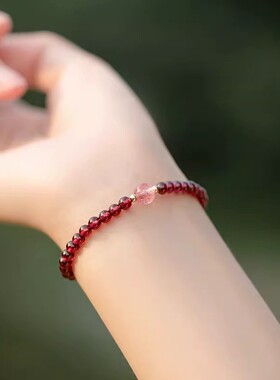 普陀山纯石榴石手链女款特级紫牙乌单圈手串转运珠本命年礼物