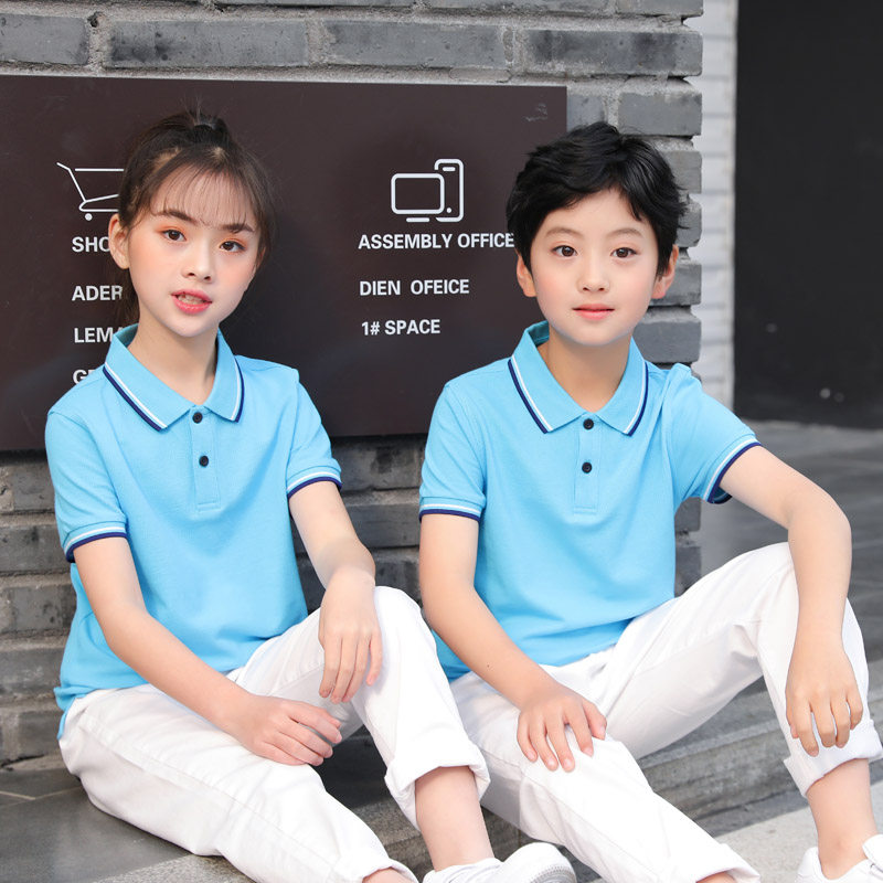 纯色翻领印字刺绣幼儿园班服定制