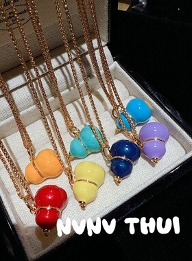 新年福禄 时尚七彩葫芦珐琅彩滴釉项链 新中式简约葫芦娃福禄项链