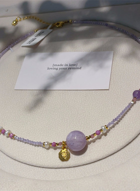 新中式紫水晶淡水珍珠项链 紫晶离火水晶球吊坠颈链 轻奢简约项链