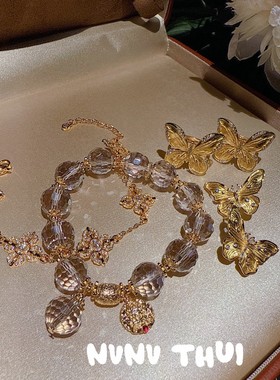 古法花丝鎏彩金刚杵黄塔晶盘缠手链 新中式点钻十字雪花手串 礼物