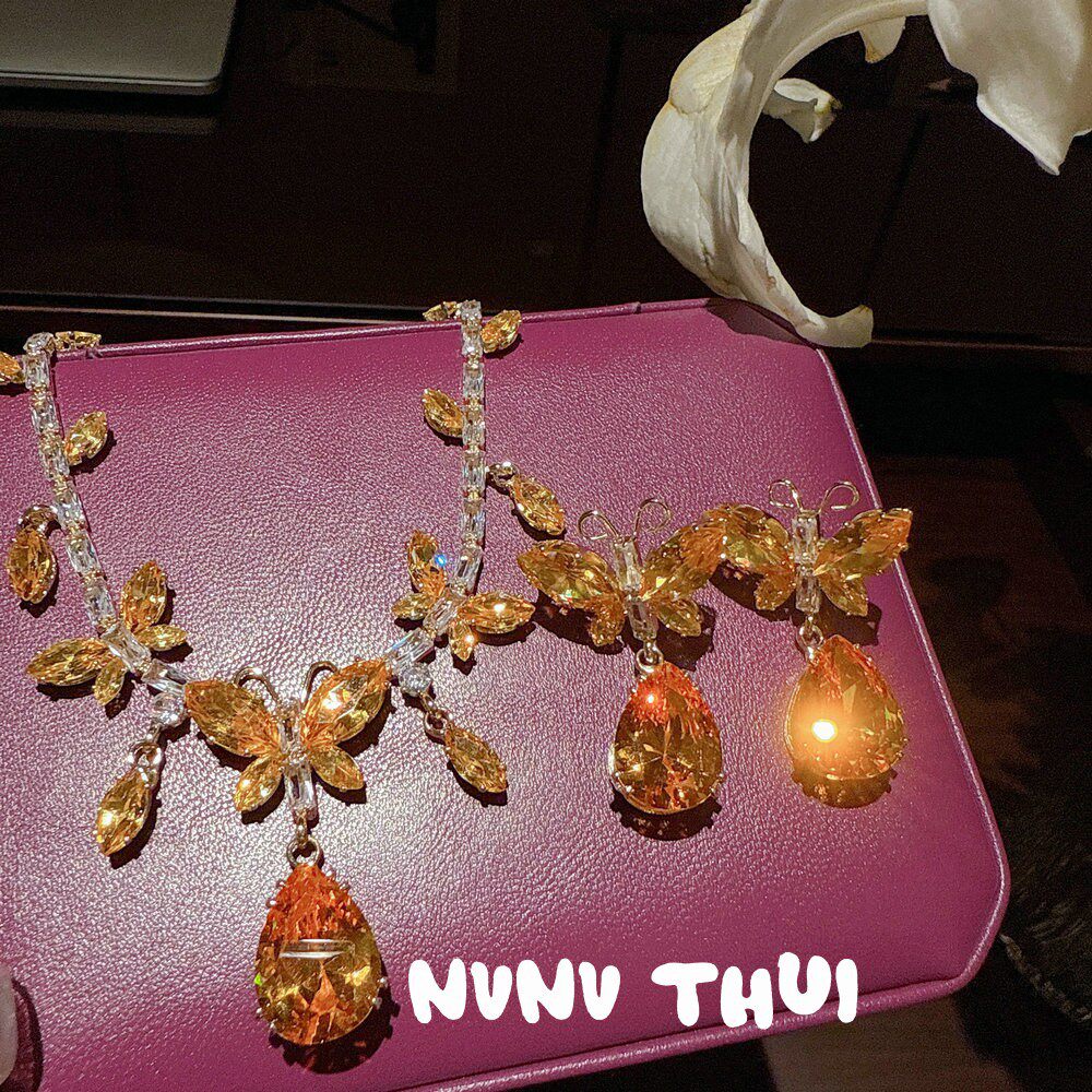 复古时尚蝴蝶水滴名媛宴会宝石项项链