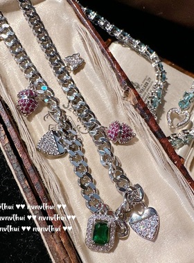 玛利亚蓝托帕气质爱心宝石项链 在逃公主镀18K金水蓝渐变锆石手链