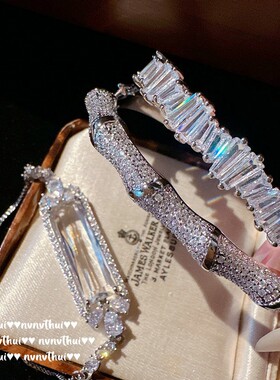 古巴比伦竹节镀金商务宝石手镯名媛气质满天星大克拉锆石水滴手链