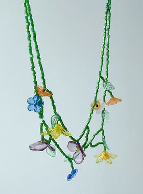 夏日森系五彩花丛项链女 ins气质出街波西米亚层次感个性颈链配饰