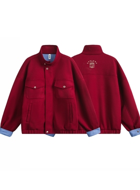 Jimmy sho 春节过年喜庆红色毛呢外套男女美式机能风老钱风夹克