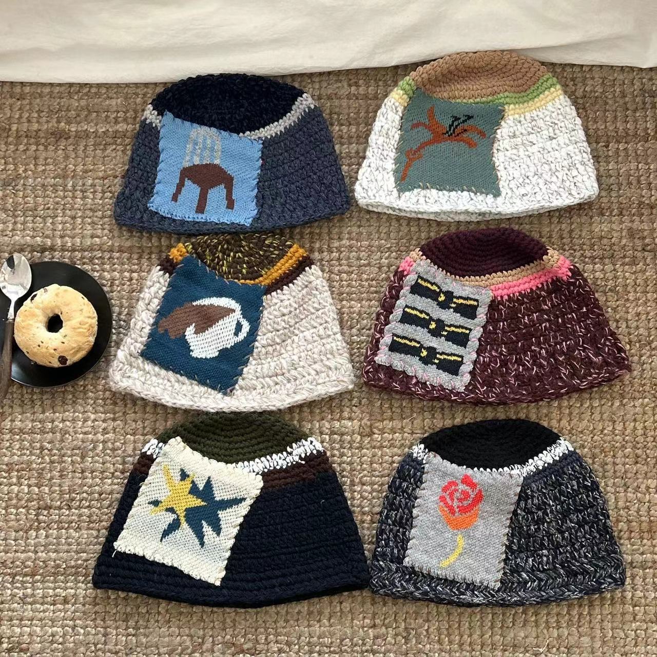 韩国小众设计手工渔夫帽保暖帽男秋冬百搭针织帽女冷帽加厚毛线帽