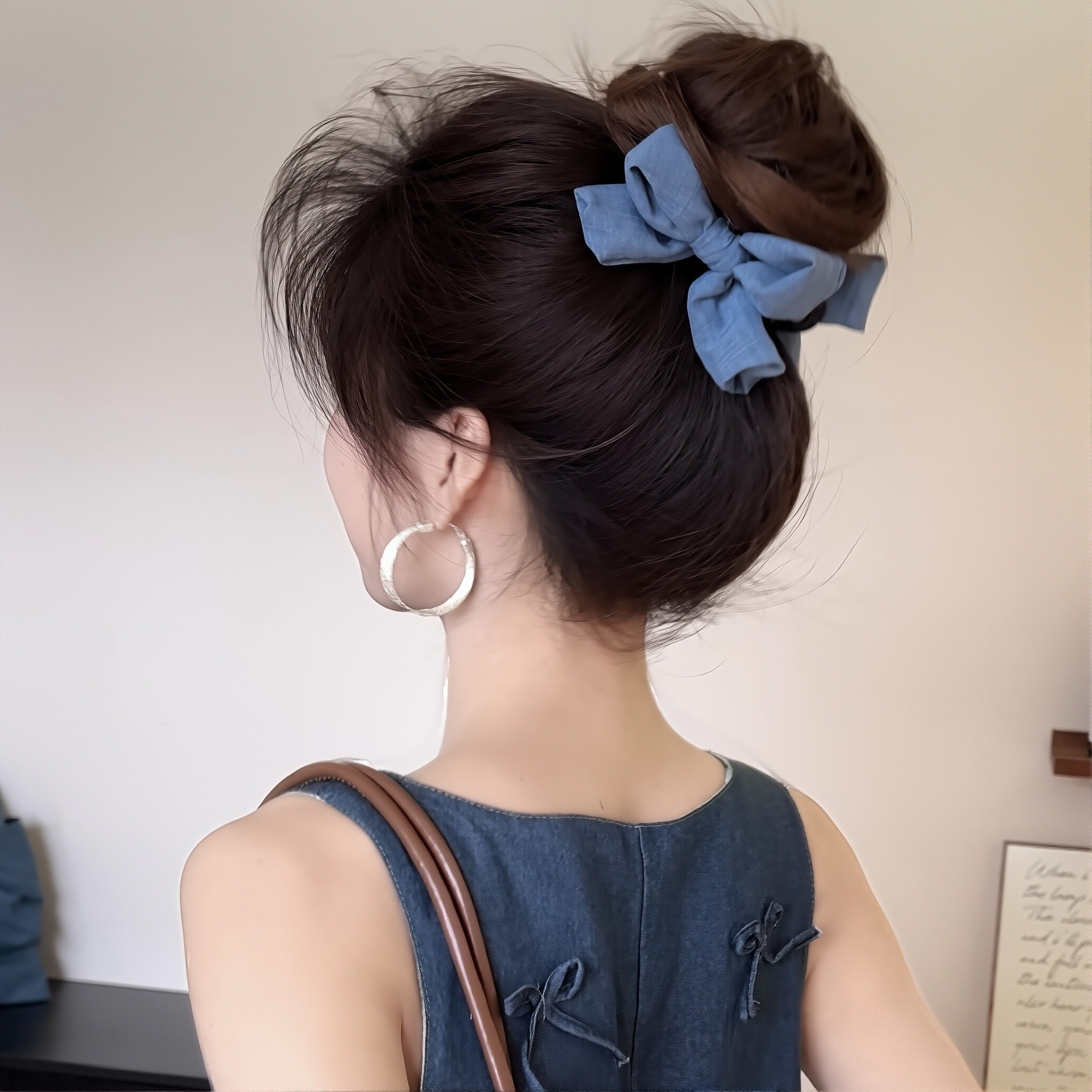牛仔蝴蝶结蓝色发夹出片简约风百搭头饰淑女风高马尾发卡活力头饰